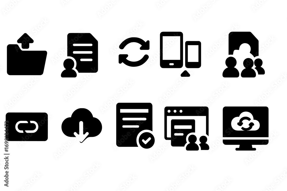 Leinwandbilder file and document management solid icon set. efficient digital data handling icons.