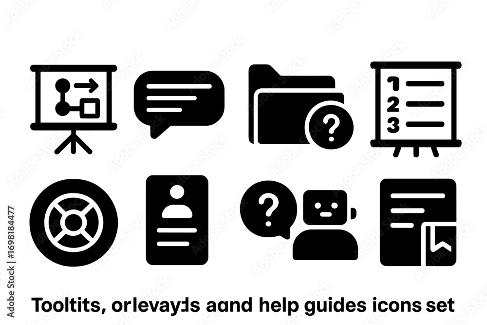Aufkleber tooltip and overlay silhouette icon set for help guides and user assistance