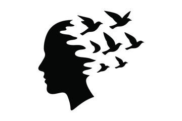 Vector Illustration of Human Face Transforming into Birds