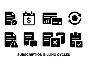 Subscription billing cycles icon set. payment, invoice, recurring icons flat collection