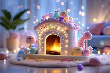 Whimsical Cottage Design With Soft Colors And Festive Lights In A Cozy Room