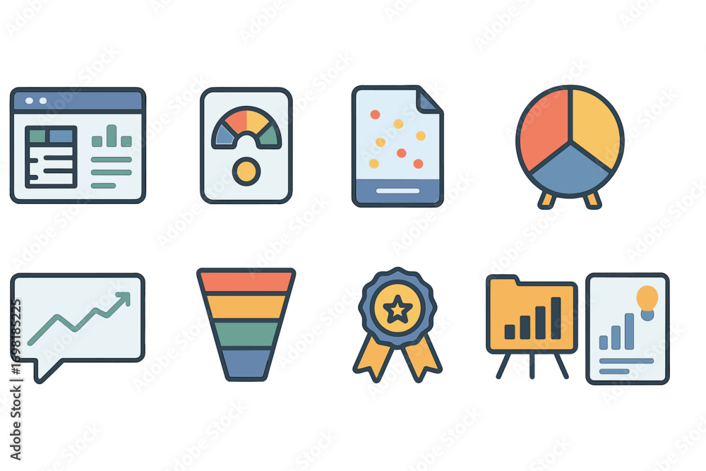 Poster analytics, data visualization linear icon set. graph, chart, report icons outline collection