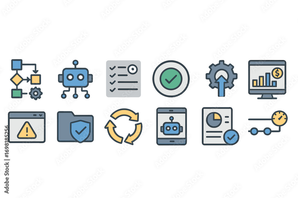 Aufkleber technology, robotics, data flat icon set for digital projects and innovations