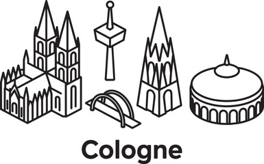 Obraz premium Cologne Cityscape Outline Vector Illustration with Landmarks and Typography Design Element