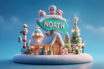 Whimsical Snowy Village Christmas Scene With Festive Decorations