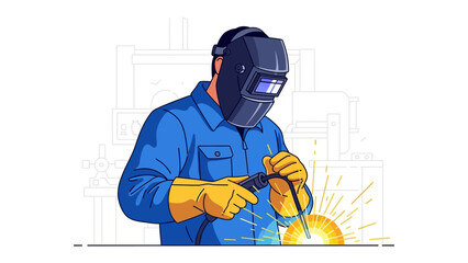 Welder in Action: A skilled artisan, enveloped in protective gear, performs a precise welding operation, showcasing the art of metalwork and industrial craftsmanship.