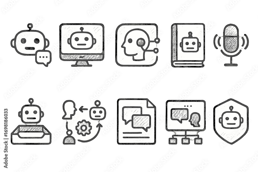 Poster ai, robotics outline icon set. chatbot, automation, technology outline collection
