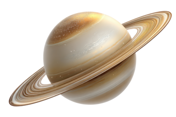 Saturn, a planet with rings.  Detailed illustration of planet.  Creamy, gold, and tan colors.  Clearly defined rings