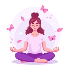 Woman Meditating Vector Illustration