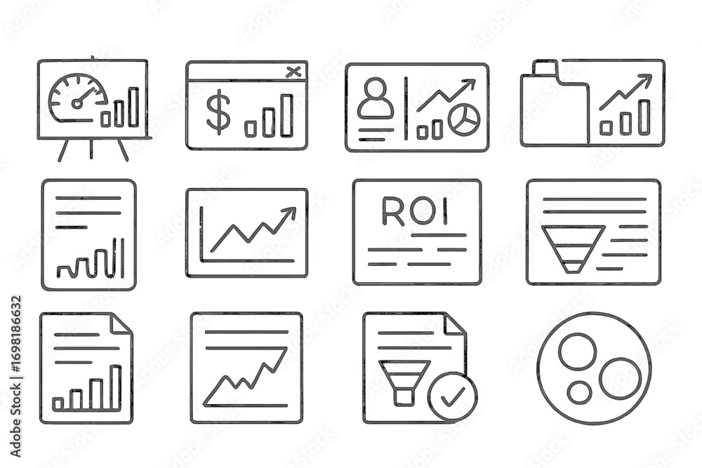Poster data analytics line icon set. charts, graphs, report icons in line style collection