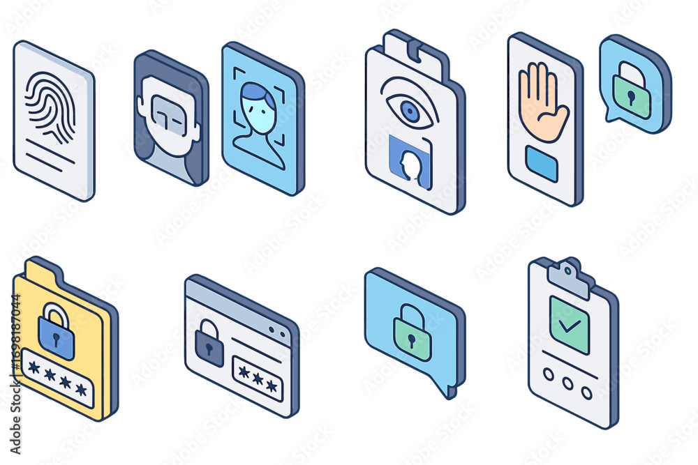 Aufkleber security and privacy, authentication 3d icon set. digital protection icons collection