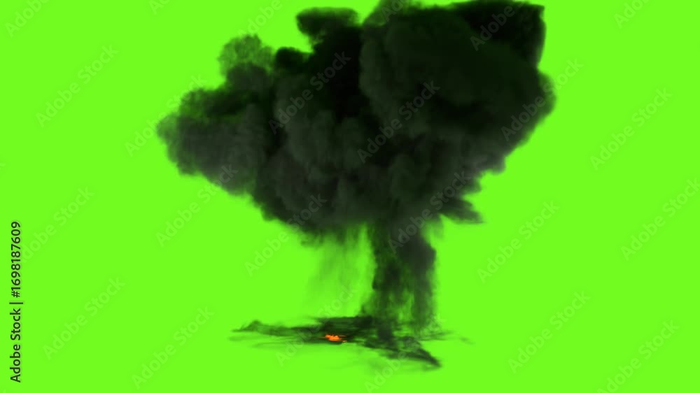 Aufkleber 3d rendering of burning fire explosion animation on green screen background