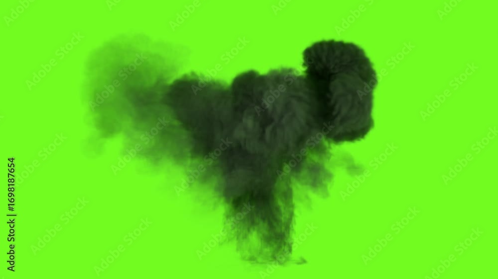 Poster 3d rendering of animated fire explosion effect on green screen background