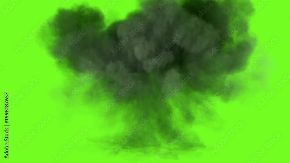 Poster 3d rendering of animated purple fire explosion effect on green screen background