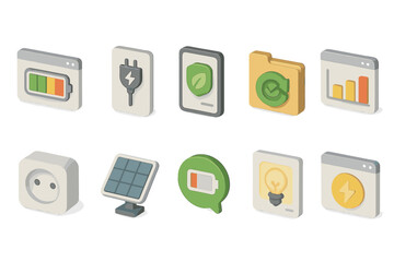 Energy and sustainability 3d icon set. renewable, eco-friendly symbols collection