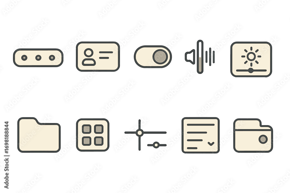 Aufkleber interface, ui outline icon set. navigation, control functions line style collection