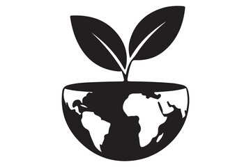 Continuous single line drawing of Earth with plant sprout symbol for sustainability and growth
