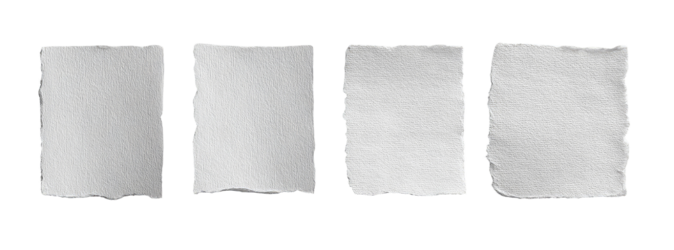 Four light gray, rectangular, unevenly-edged pieces of paper or fabric