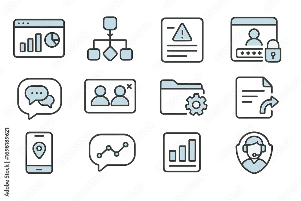 Poster data, security outline icon set. analytics, user interface, file management icons