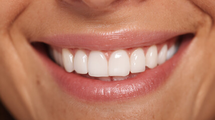 Obraz premium A close-up shot of a happy patient's smile after a successful dental cleaning. 