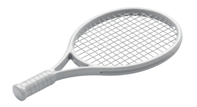White tennis racket isolated on white background
