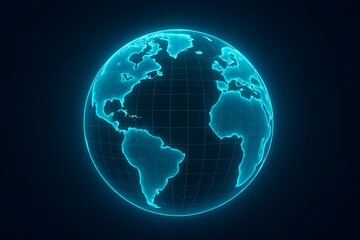 Glowing blue digital earth globe on dark background