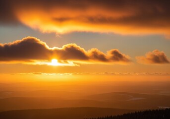Fototapeta premium Fiery sunset over a beautiful, expansive wilderness