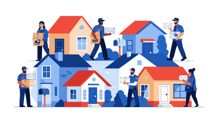 Home Delivery Harmony: Couriers navigate a neighborhood, ensuring the seamless distribution of mail and parcels to homes, fostering a sense of connection and reliability within the community.