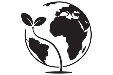 Continuous single line drawing of Earth with plant sprout symbol for sustainability and growth
