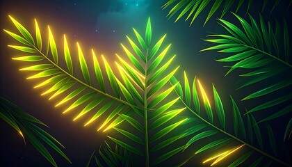 Tropical leaves glowing in the dark