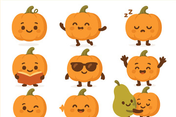 Naklejka premium Halloween, pumpkin flat icon set. cute, festive, seasonal icons collection