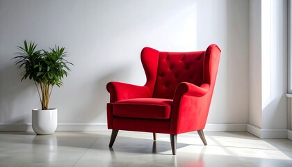 Red wingback chair in modern room