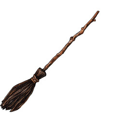 Traditional Wooden Broomstick with Natural Bristles on a Transparent Background