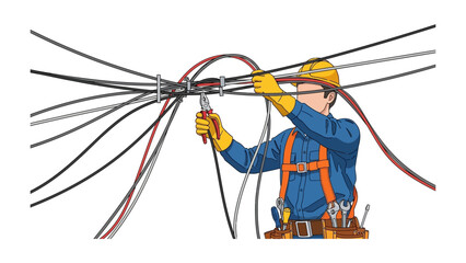 Mastering the Wires: An electrician meticulously works on a network of electrical wires.