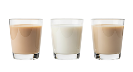Three glasses of milk isolated on transparent background