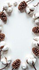 Pine cones on the soft snow underneath a tree. Generative AI