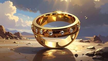 Golden ring on a desert shore