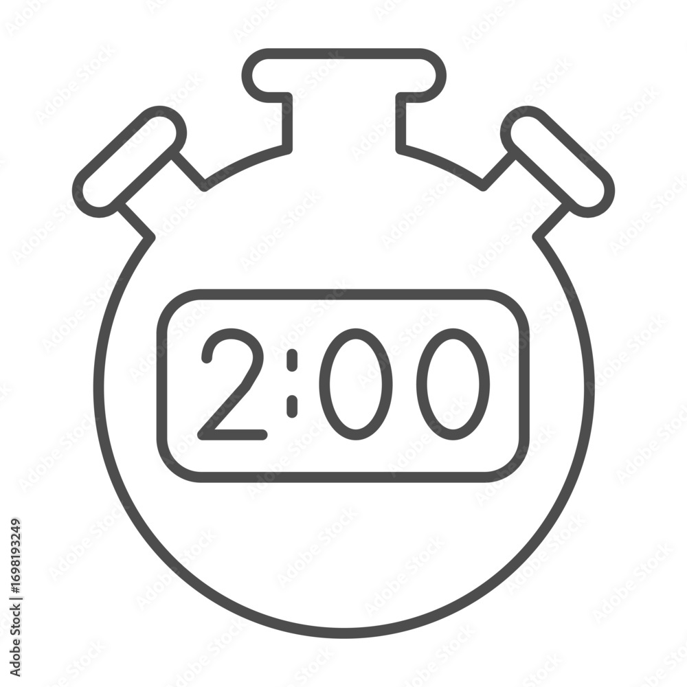 Poster stopwatch timer with two minutes thin line icon, baseball game concept. vector graphics. trainer sto