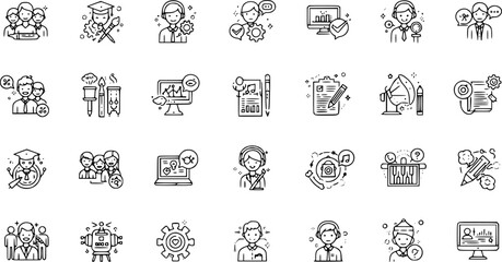 Creative jobs icon set. Thin line editable stroke icons illustration for arts, design, media, content, music, fashion professions careers
