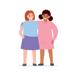 Two girls friends together. Vector flat graphics.