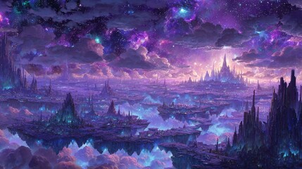 Floating Purple City In Starry Night