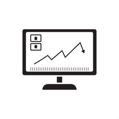 Trading platform vector icon with monitor, chart, and arrows representing stock market, forex, and crypto trading. Ideal for finance, investment, brokerage, fintech, and online trading concepts.
