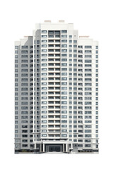 High-rise apartment building, light gray facade, numerous windows