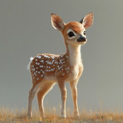 Young Fawn Standing In Meadow With Soft Lighting. Symbol Of Innocence And Nature'S Beauty