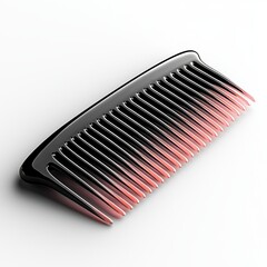 Black And Red Hair Comb On White Background. Stylish Grooming Tool For Hair Care And Styling