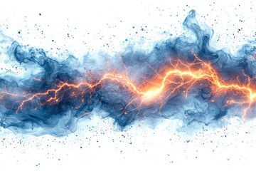 Abstract Electric Lightning In Blue Smoke. Dynamic Energy And Power Concept