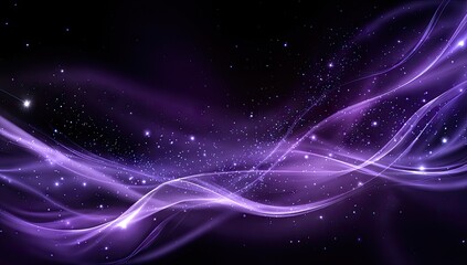 Abstract purple light waves flowing through starry cosmic background.