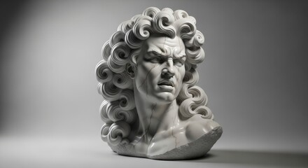 Intense Baroque Sculpture Portrait of Man with Elaborate Wig