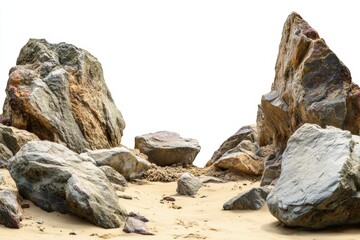 Rocky Landscape With Large Boulders On Sandy Terrain. Natural Geological Formation