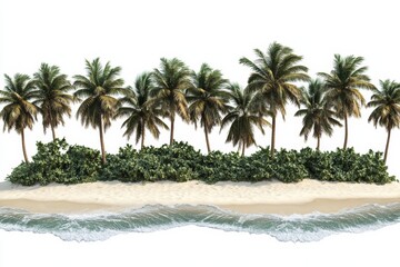 Tropical Beach With Palm Trees And Ocean Waves. Serene Coastal Paradise